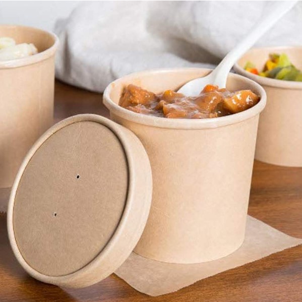 16oz Kraft - Soup Cup Container & Lids - 25x Per Pack