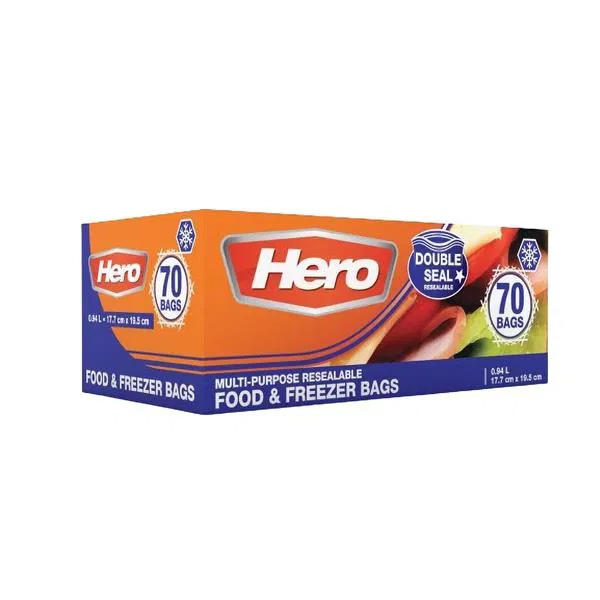1L Hero Double Seal Food & Freezer Bags - 420x Per Case