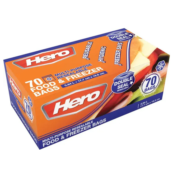 1L Hero Double Seal Food & Freezer Bags - 420x Per Case