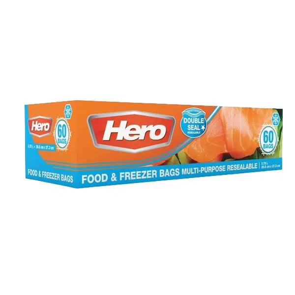 3.8L Hero Double Seal Food & Freezer Bags - 360x Per Case 3.8L Hero Double Seal Food & Freezer Bags - 360x Per Case