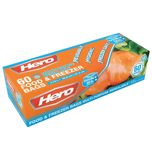 3.8L Hero Double Seal Food & Freezer Bags - 360x Per Case 3.8L Hero Double Seal Food & Freezer Bags - 360x Per Case