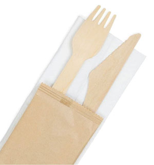 Wooden 3 in 1 Cutlery Set  - 50x Per Pack