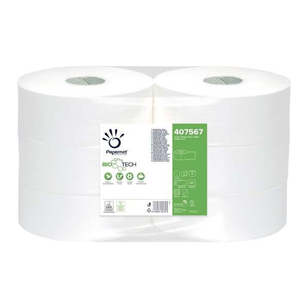 PaperNet 2Ply Maxi Jumbo Toilet Rolls with Bio Tech - 95mm x 300m - 6x Rolls Per Pack
