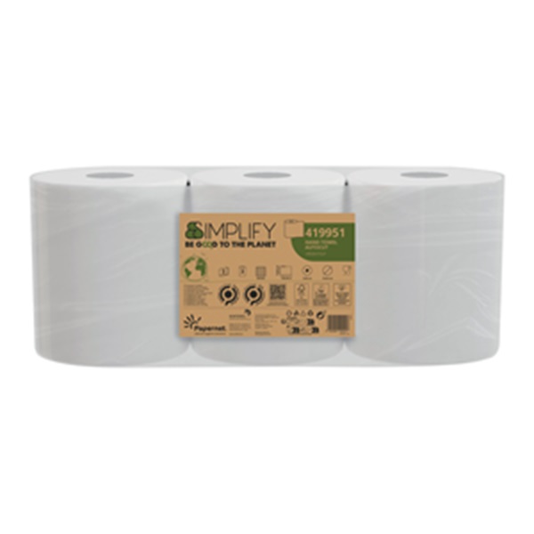 Simplify Eco Auto-Cut Hand Towels Rolls - 196mm x 130m - 3x Per Pack