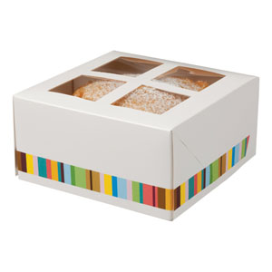 4 Window White Design Cake Box - 250 Per Pack