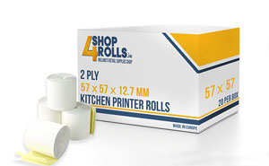 2 Ply 57mm x 57mm Kitchen Printer Rolls - White/White