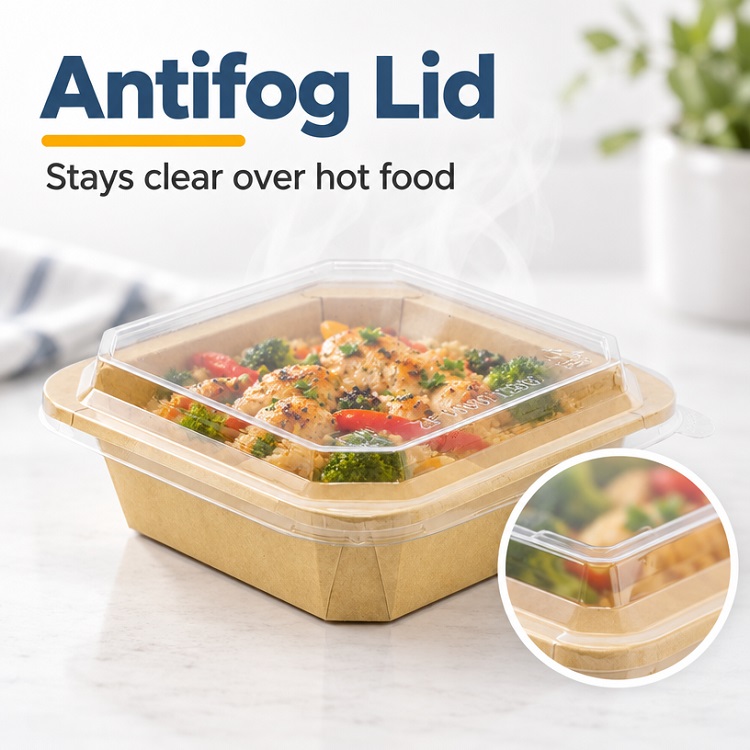 Octa Kraft Meal Tub PE Lined 1000ml/35oz with Antifog Lid - 50x Per Pack
