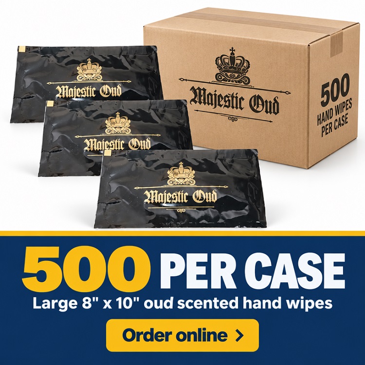 Luxury Oud Scented Hand Wipes Large 8" x 10" - 500x Per Case
