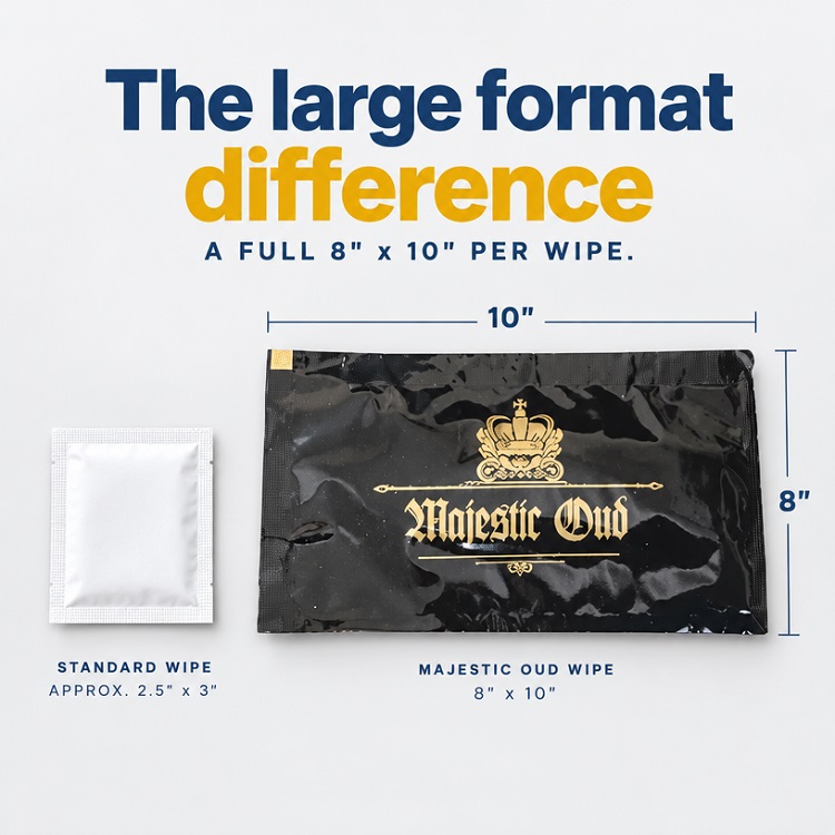 Luxury Oud Scented Hand Wipes Large 8" x 10" - 500x Per Case