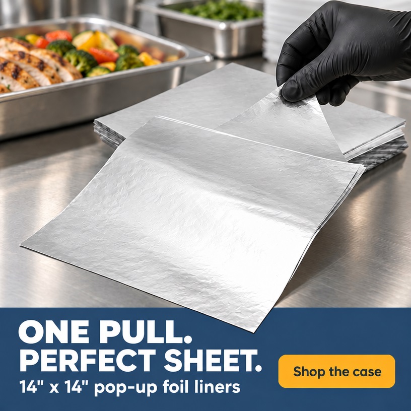 Foil Liners 14" x 14" Pop-Up Sheets - 4kg Per Case Foil Liners 14" x 14" Pop-Up Sheets - 4kg Per Case