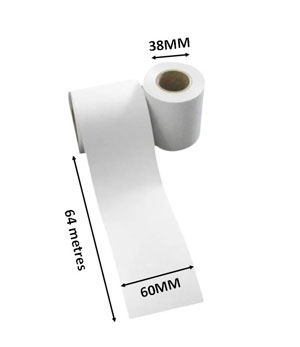 Zebra Direct Thermal Continuous Label - 60mm x 64Metres x 38mm - 1x Label Per Roll