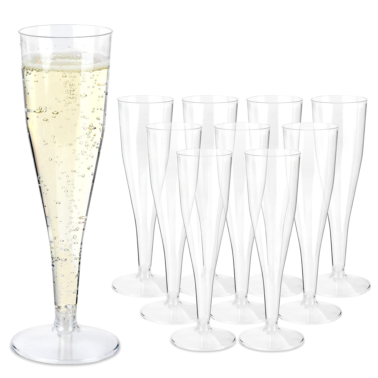 6oz/160ml Champagne Flutes Recyclable - Rigid Disposable RPET Glasses - 10x Per Pack