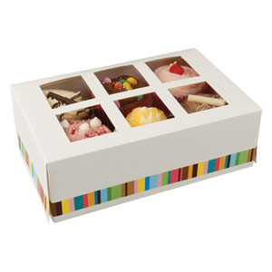 6 Window White Design Cake Box - 250 Per Pack