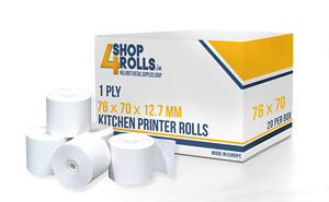 1PLY 76mm x 70mm x 12.7mm - Plain Paper Till Rolls - 20 Rolls per box
