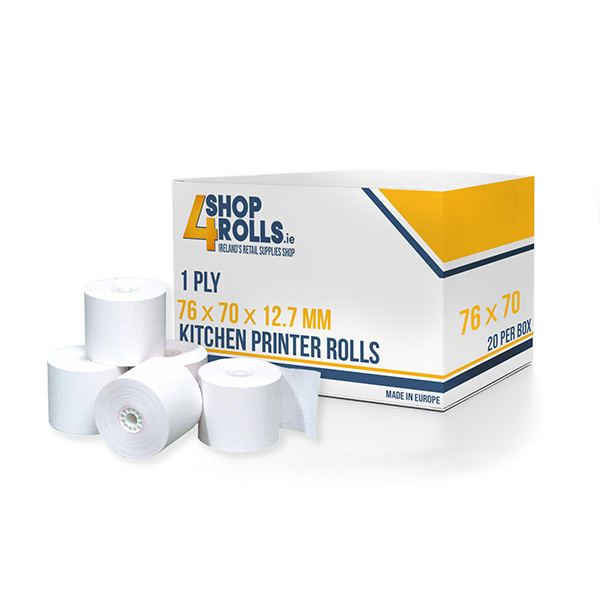 1PLY 76mm x 70mm x 12.7mm - Plain Paper Till Rolls - 20 Rolls per box 1PLY 76mm x 70mm x 12.7mm - Plain Paper Till Rolls - 20 Rolls per box