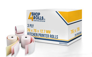 3 Ply 76mm - Kitchen Printer Rolls - White/Pink/Yellow