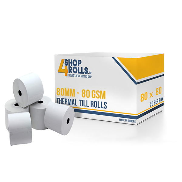 80mm x 80mm Thermal Till Rolls 80GSM - 20x Rolls Per Box