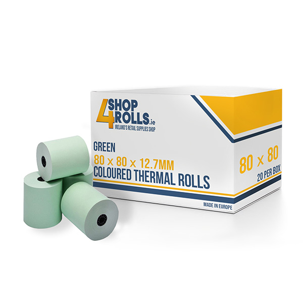 80mm x 80mm x 12.7mm - Thermal Till Rolls - Green