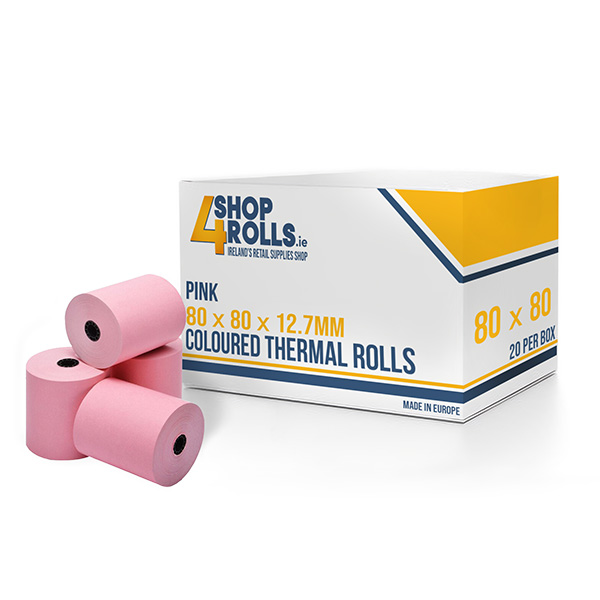 80mm x 80mm x 12.7mm - Thermal Till Rolls - Pink