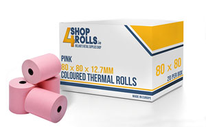 80mm x 80mm x 12.7mm - Thermal Till Rolls - Pink