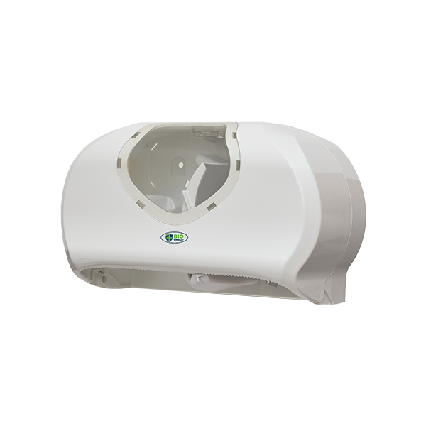 Mini Twin Toilet Roll Dispenser White - 2x 13 cm Diameter Rolls - 1 Per Pack