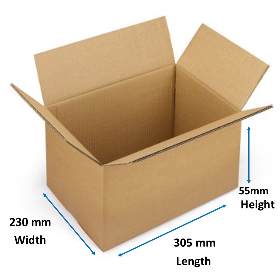 Single Wall Boxes 305mm x 230mm x 55 mm - 25x per Pack