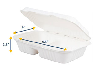 Bagasse Meal Box 2 x Compartment - 50 Per Pack