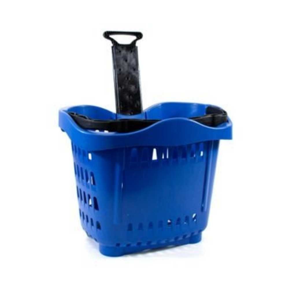 Blue Plastic Shopping Basket on Wheels 43Litre - 1x Per Pack