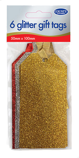 Glitter Gift Tags 50mm x 100mm - 6x Assorted