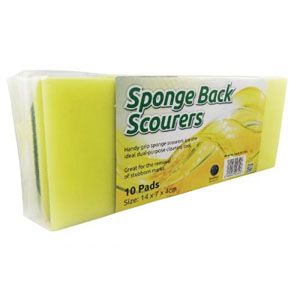 Sponge Back Scourers 140x70x40mm - Pack of 10 Pads
