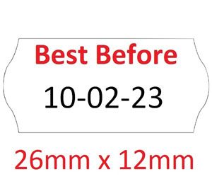 Price Gun Labels Single Line - 26mm x 12mm Best Before White - 10 Rolls