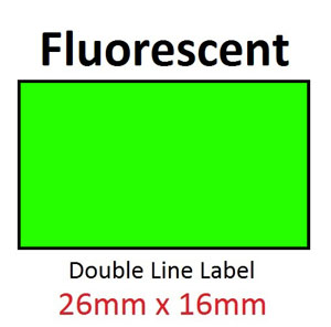 Price Gun Labels Double Line - 26mm x 16mm Fluorescent Green -10 Rolls