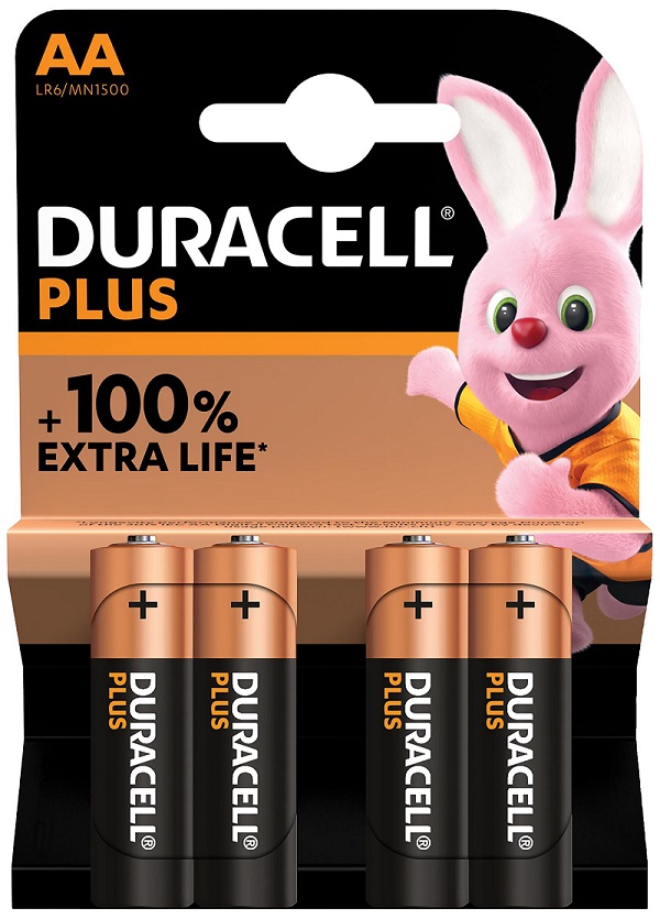 Duracell Plus Power 1.5V Alkaline AA Batteries - 4x Per Pack 
