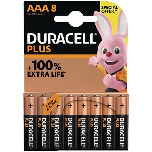 Duracell Plus Power 1.5V Alkaline AAA Batteries - 8x Per Pack 