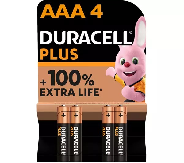 Duracell Plus Power 1.5V Alkaline AAA Batteries - 4x Per Pack 