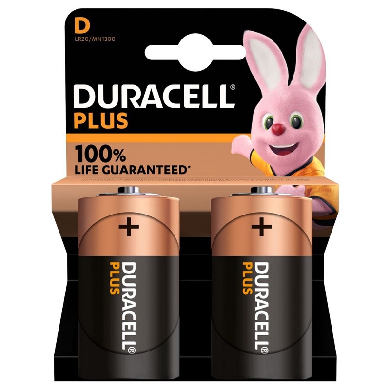 Duracell Plus Power 1.5V Alkaline D Batteries - 2x Per Pack 
