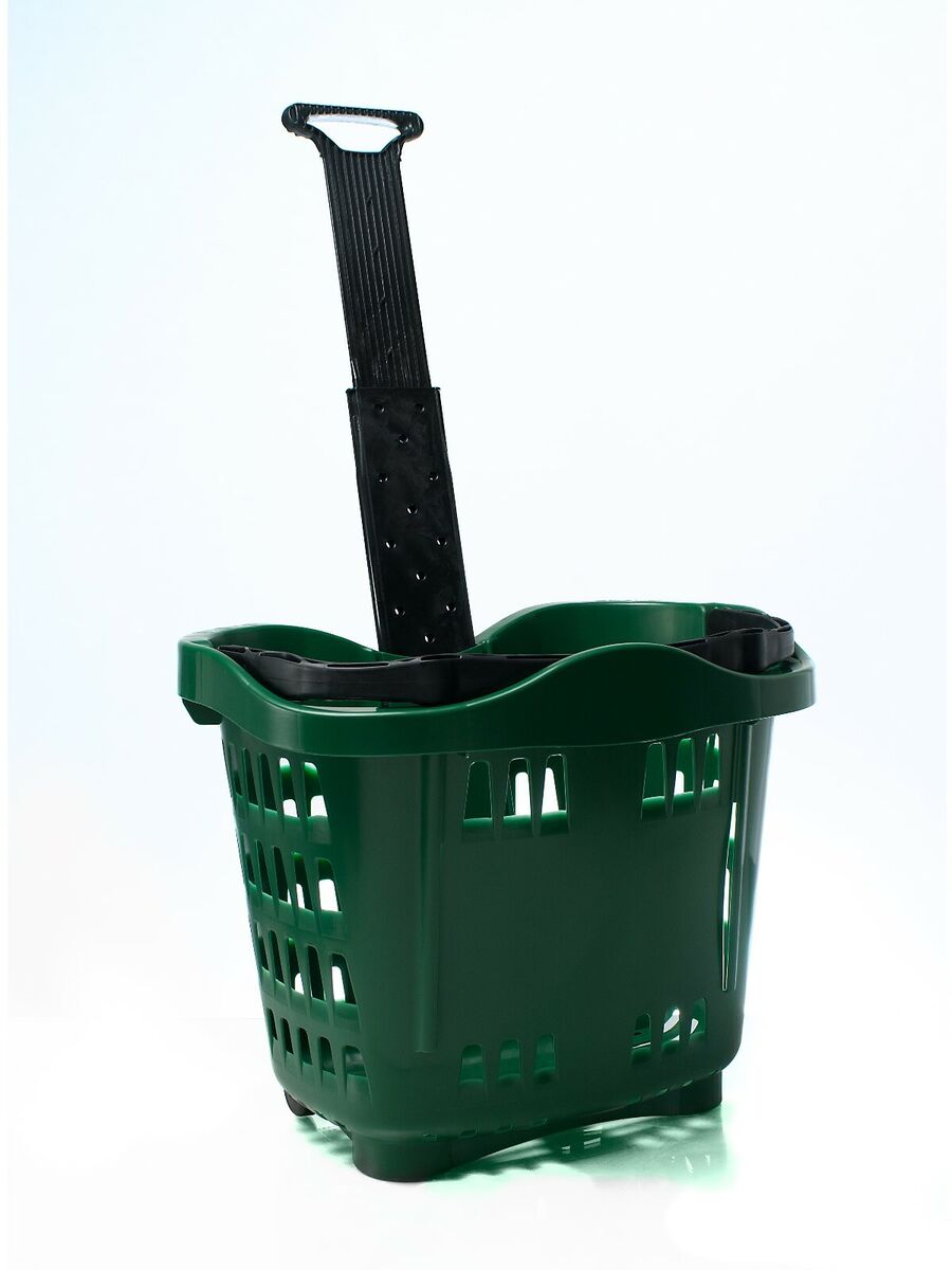 Green Plastic Shopping Basket on Wheels 43Litre - 1x Per Pack