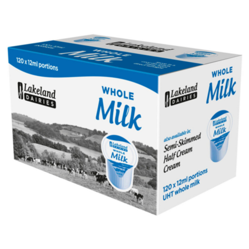Lakeland Dairies Whole Fat Milk Pots 12ml - 120x Per Pack
