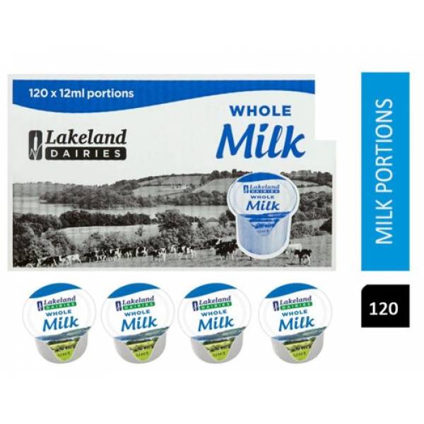 Lakeland Dairies Whole Fat Milk Pots 12ml - 120x Per Pack