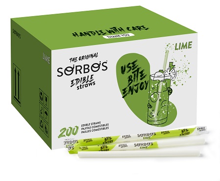 Sorbos Edible Straws Lime - 8mm x 195mm - 200x Per Pack