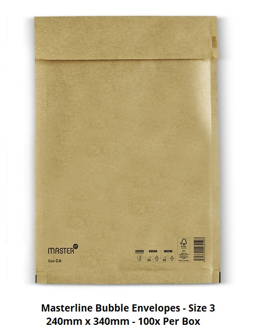 Masterline Padded Envelopes - Size 3 - 240mm x 340mm - 100x Per Pack