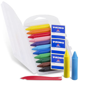 Primo Jumbo Wax Crayons 12x Assorted, 13.5 x 65mm - 12 Per Pack