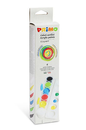 Primo Acrylic Paint 6x Pots of 25ml, Mix Tray - Hangable Pack