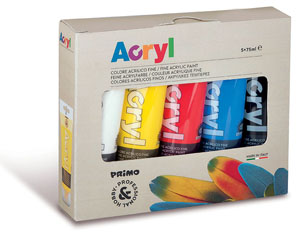 Primo Premium Acrylic Paint 5 x 75ml Tubes - 1x Retail Box