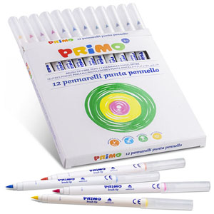 Primo Brush Tip Fibre-Tip Pens 4mm Dia - 12x Assorted Pack