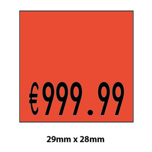 Fluorescent Red Single Line Lables - 29mm x 28mm - 5 Rolls Per Pack
