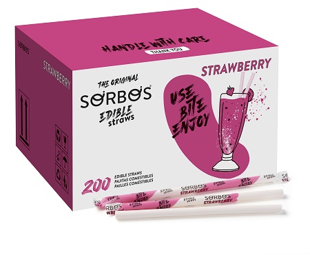Sorbos Edible Straws Strawberry - 8mm x 195mm - 200x Per Pack