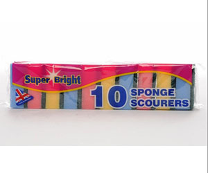 Super Bright Sponge Scourers - 10x Per Pack