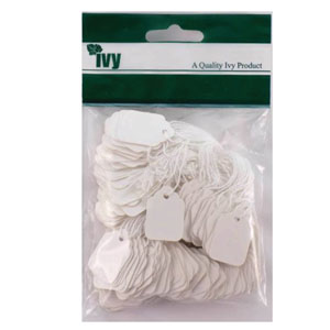 White Ivy Strung Tags 8mm x 19mm - Pack of 200