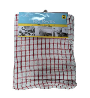 Check Tea Towel Assorted Coloured - 2 Per Pack